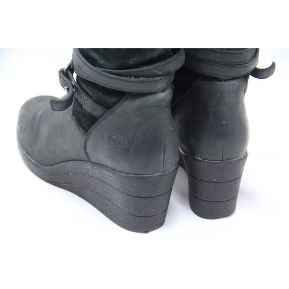 Ugg Lesley Boots Womens 6 Leather Waterproof Wedge Heel Knee High 1005266 - Picture 6 of 10